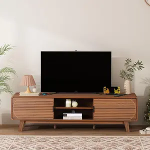 Giratree Mid Century Modern TV Stand for 55/60/65 Inch TV, 62" TV Console Table with Fluted Sliding Doors, Entertainment Center and Media Console with Storage for Living Room