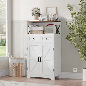 ZenStyle White Storage Cabinet Farmhouse Kitchen Pantry Cabinet with Drawers Doors & Adjustable Shelves for Home Living Room Bathroom Entryway 23x11.8x42.5 Inches
