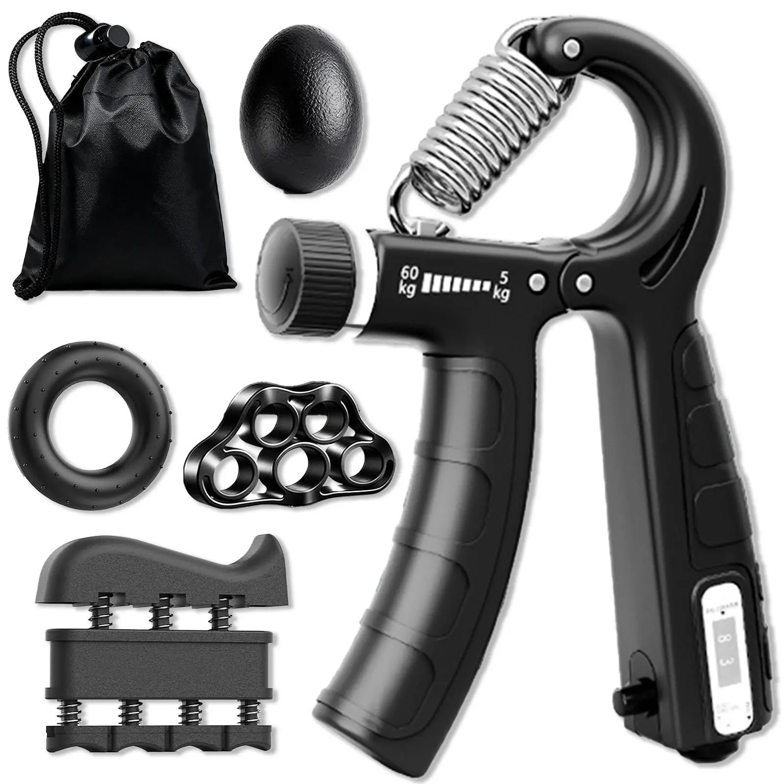 6-in-1 Adjustable Hand Grip Strengthener Kit Forearm Trainer Finger Exerciser for Grip Strength & Rehabilitation Grip Band