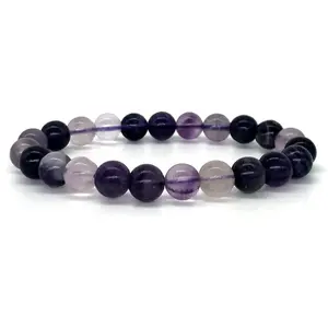 Angelstones Natural Multi-Color Purple Fluorite Gemstone 8mm Round Beads Stretch Bracelet 7 Inch Unisex