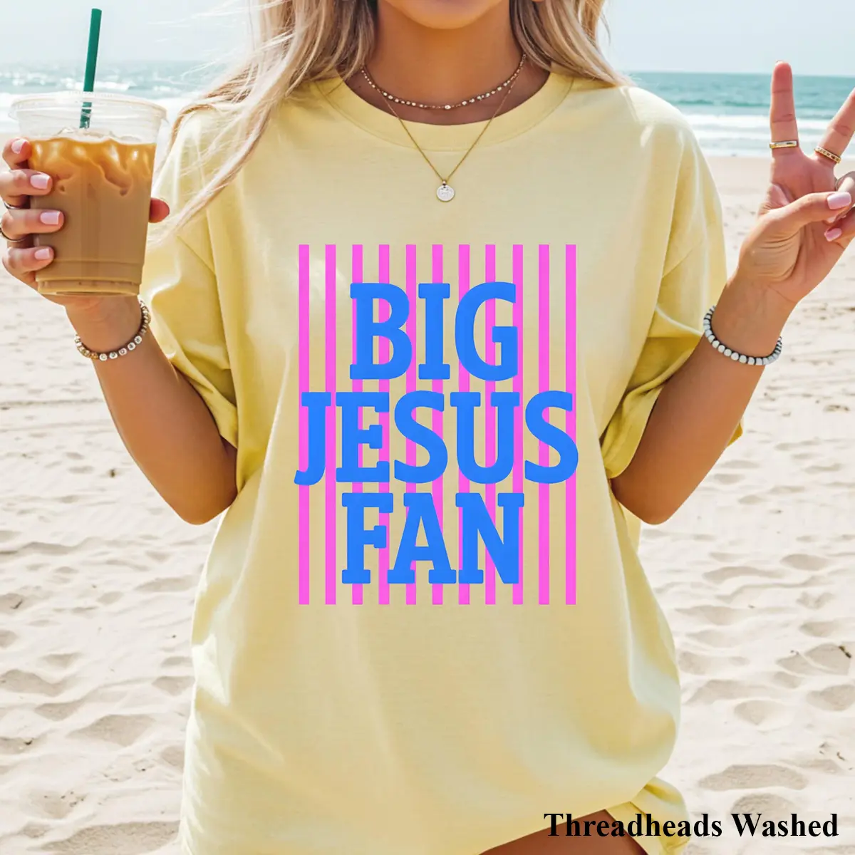 Comfort Colors Big Jesus Fan Shirt, Comfort Colors, Womens Religious Gifts, Striped Preppy Christian T-Shirt, Faith Inspirational Top Womenswear Gift for Her