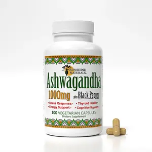Sunshine Naturals Supplement  Ashwagandha Plus Black Pepper. 100 Caps ashwagandha Edible Fitness