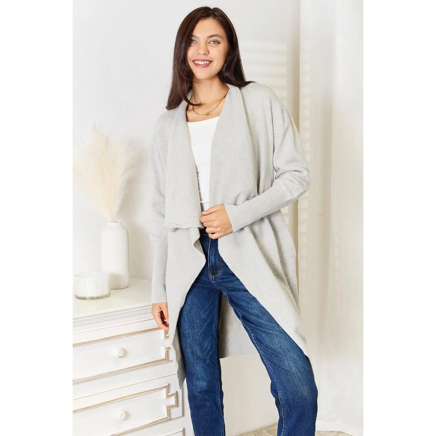 Angel Wings Open Front Duster Cardigan with Pockets