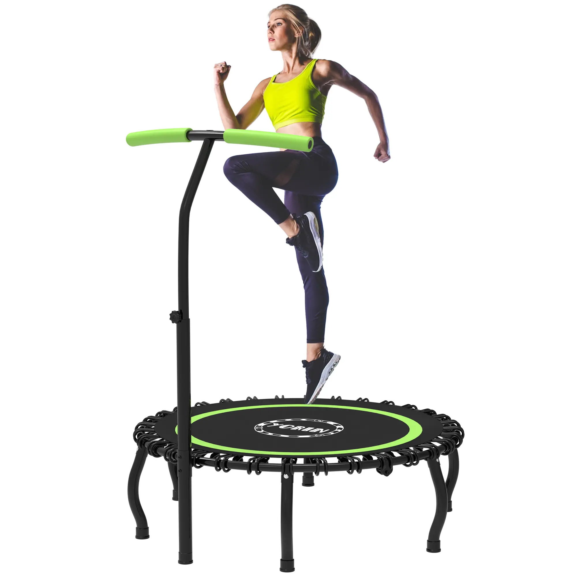 YORIN Adult Round Foldable Green Springless Trampoline - Multi-Size (40in,48in,50in), Galvanized Steel Frame, 3 Adjustable Heights, Anti-Slip Rubber Caps, Portable Setup, Quiet, 24 Months Support, Indoor Fitness Equipment for Jumping Workouts, Training Eq
