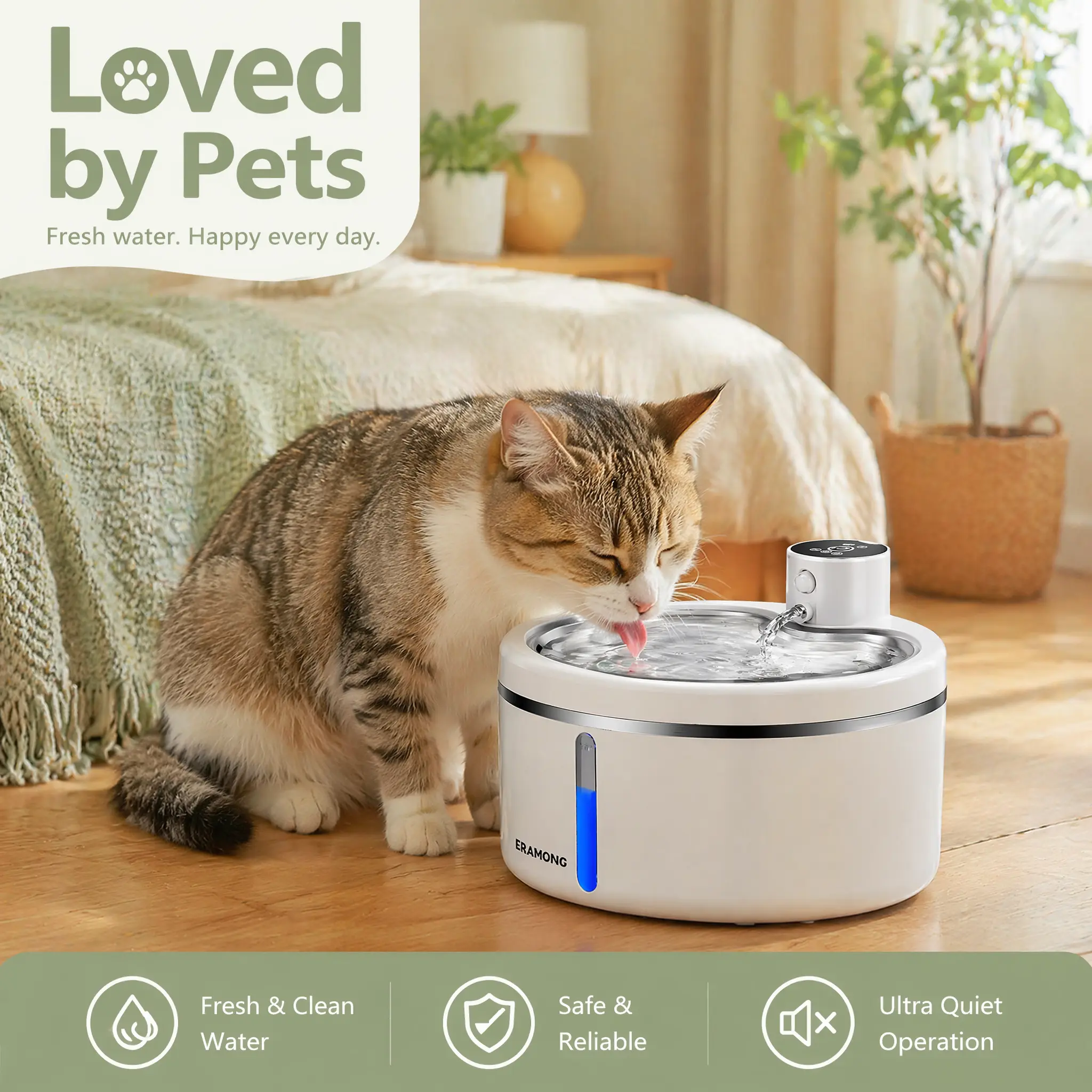 Smart Wireless Dynamic Pet Water Fountain - 2.5L/84.54oz Automatic Water Feeder, Ultra-Quiet Pump, 4-Layer Filtration, Dual Power Supply, Adjustable Slow Feeder Drinking Bowl for Cats & Dogs (W03A)