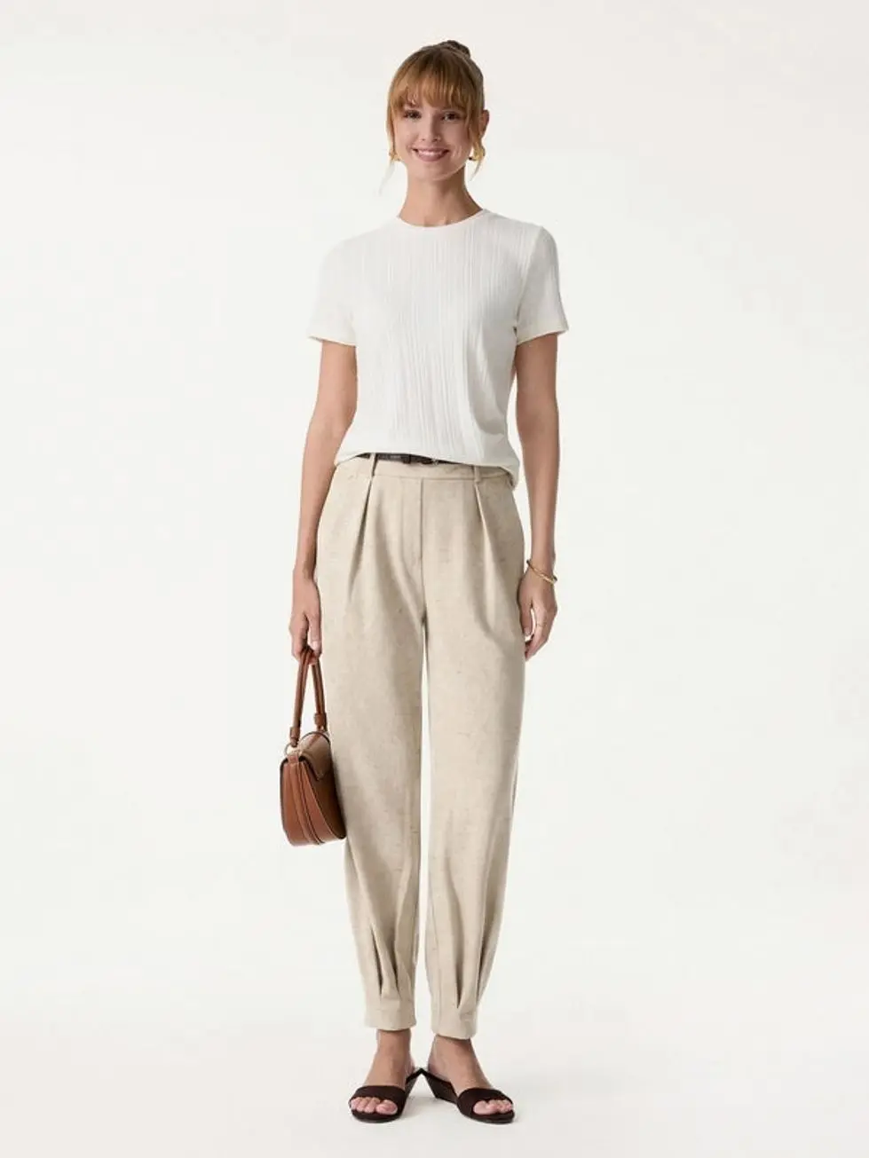 Stretch Linen-Like Wrinkle-Resistant Pants - Heather Ivory