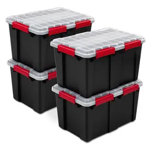 Sterilite 13.5 Gal Gasket Box, Stackable Storage Container w/ Lid, Black, 4 Pack