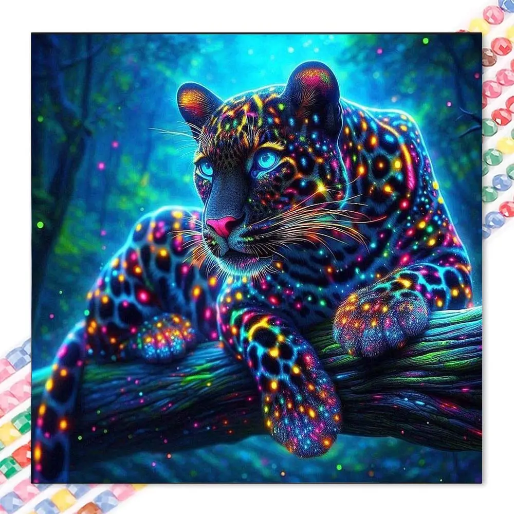 1pcs 5D DIY handcraft diamond painting set, 5D diamond art set, DIY decoration, neon black panther diamond painting set full round diamonds DIY, mosaic, diamond art, DIY art home decor, suitable for Halloween and Christmas, Handicraft