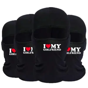 I LOVE MY GIRLFRIEND Ski Mask - Black, Designed for Skiing and Snowboarding, Features Red "I" Design, Ideal for Skiers & Lovers