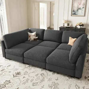 86.2" Sectional Sleeper Sofa Bed with Deep Seat Cloud Modular Sectional Couches for Living Room. Light Grey Sofa