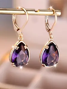 Charm Female Purple Water Drop Zirconia Stone Hoop Earrings Gold Color Simple Wedding Jewelry For Women