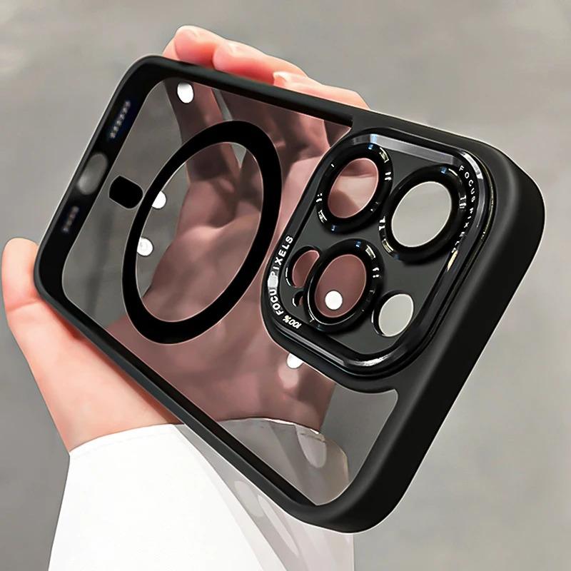 Transparent Metal Camera Bumper Case for iPhone 16 Pro Max 15 16 Plus 17Air 17 11 13 14 15 Pro Max with Magsafe Magnetic Clear Phone Cover Shockproof Protection Screen Protector Casing Smartphone