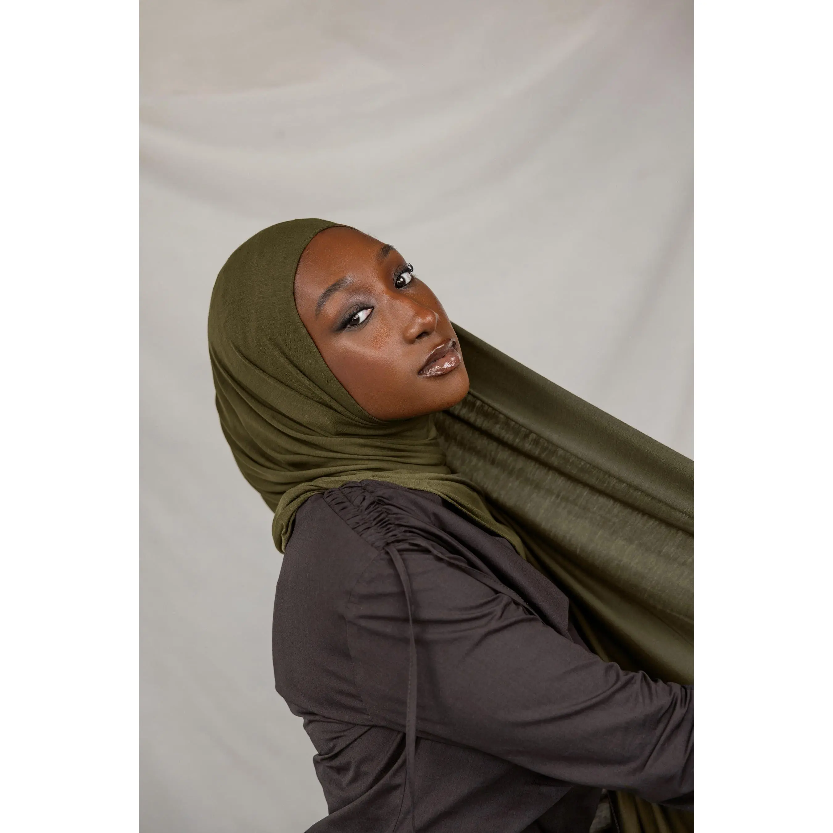 VELA Forest Moss Jersey Lite Square Hijab, Soft Cloth, Comfortable Fit, Modern Design for Daily Wear, Layered Hijab Option