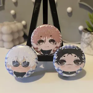 3 Ops Jujutsu Kaisen Glitter Pin Buttons — Chibi Gojo, Yuji, Choso Pin Gifts for Fans