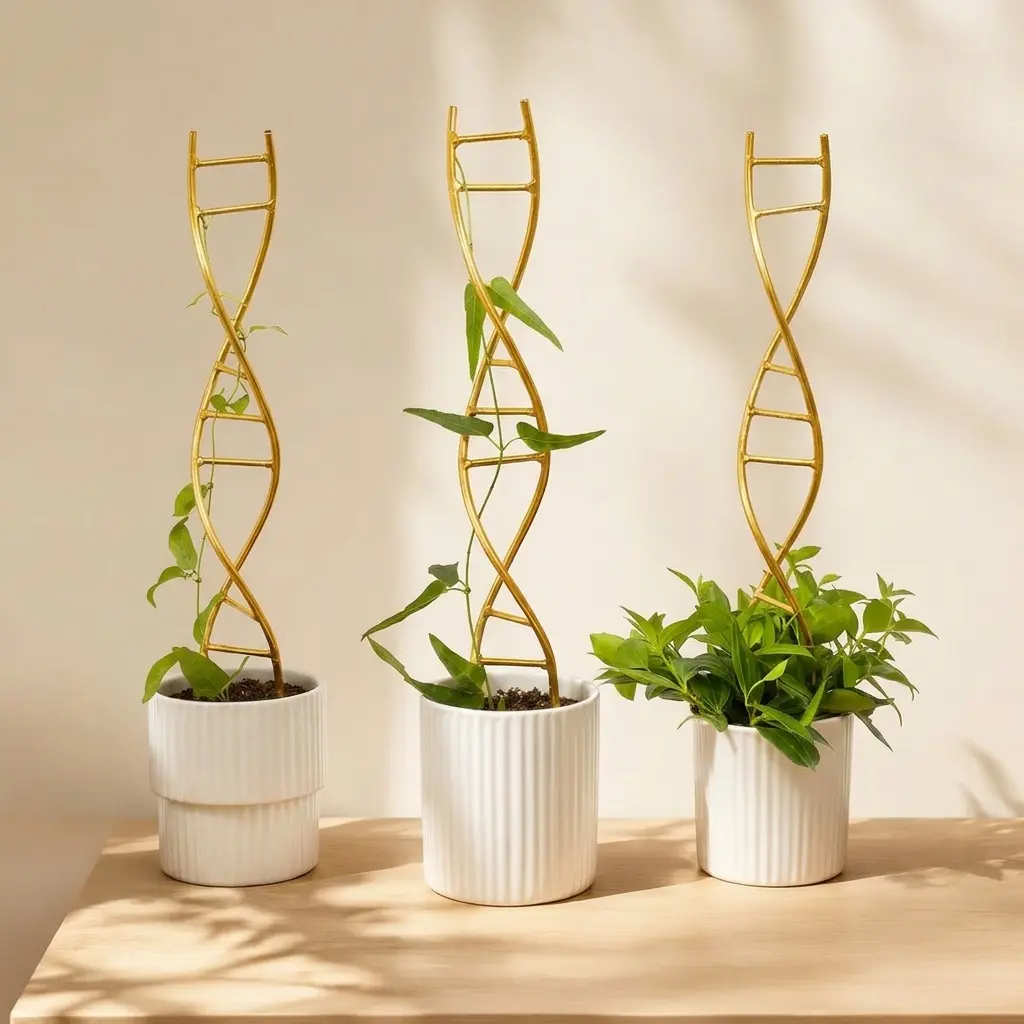 3PCS DNA Plant Trellis Indoor and Outdoor - Lightweight Metal Trellis for Potted Plants, Hoya & Pothos Climbing Support, Artistic Geometric Design, Durable & Easy Installation