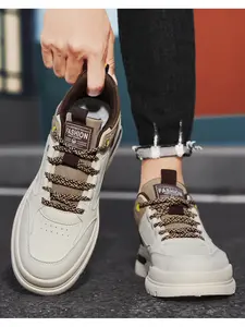 Men's Gray - Green - White Trendy Sneakers, Street Casual Style, Leather - Mesh Spliced Material, Fashionable & Eye - catching, Comfortable on Feet, Ideal for Daily Outfits & Street Outings