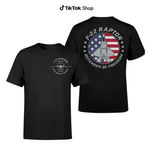 F-22 Raptor Defender Of Freedom Fighter Jet T-Shirt Two Side, Vintage Streetwear Military Tee, Soft Cotton Blend Shirt, USAF Stealth Aircraft Graphic Apparel For Men & Women, Gift For Veterans & Pilots