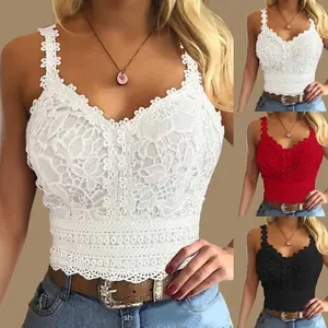 Crop Top Tanks For Women Loose Women Fashion Lace Strap Splice V Neck Tank Casual Vest Side Split T-Shirts винтажная одежда