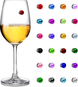 24 Pieces Wine Glass Charms Crystal Magnetic Drink Markers for Wine Glass Champagne Flutes Cocktails Martinis, Colorful