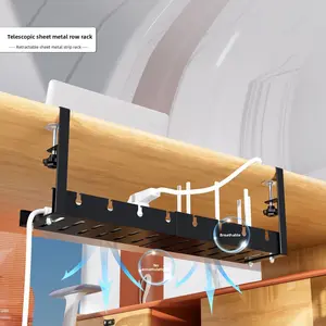 No-drill retractable carbon steel under-desk cable organizer, creative desktop movable wire storage rack