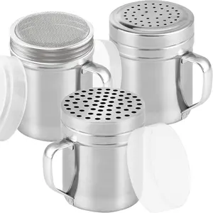 Pack Of 3 Stainless Steel Powdered Sugar Shakers - Durable Fine Mesh Sifters with Handle & Lid for Cinnamon, Flour, Salt, and Pepper - 10oz Kitchen Tool