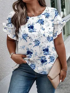 Women's Plus Size V Neck Top, Flare Sleeve Design, Casual Fashion Style, Comfortable Fit, Ideal for Daily Wear and Office Use