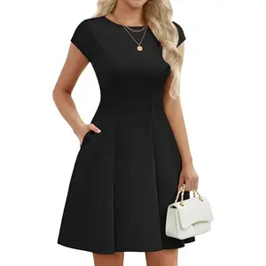Meetjen Womens Cocktail Dresses 2026 Summer Short Elegant Graduation A Line Cap Sleeve Mini Party Dress with Pockets