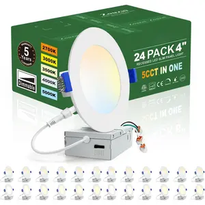 24 Pack 4 Inch Ultra-Thin LED Recessed Ceiling Light with Junction Box 5CCT Adjustable Dimmable Can- Downlight - ETL and Energy  Certified (24 Pack 5CCT White, 4 Inch)