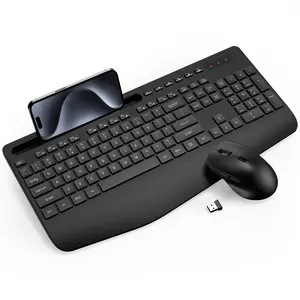 Wireless Keyboard and Mouse Combo(non-bluetooth) - Wrist Rest & Phone Holder, 2.4G Lag-Free Ergonomic Set, Silent Cordless, Batteries Included