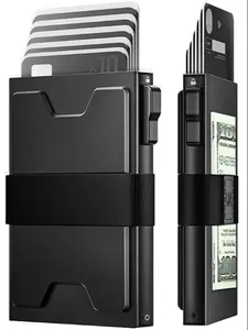 Slim Compact Profile Aluminum Card Holder Wallet for Men, Durable Aluminum Material Expandable Backplate, RFID Blocking Minimalist Metal Pop Up Wallet, Holds 12+ Cards & Cash