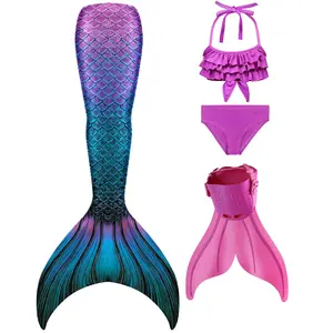 Girls Mermaid Bikini Swimsuit 4 Piece Set Princess Bathing Suit  Summer Beach Wear(FENFEN-M35)