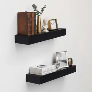 Spaco Black 23.6" Maple Corner Floating Wall Shelf Unit - 3 Shelves, Invisible Brackets, Durable Decorative Organizer for Bedroom, Kitchen Wall Decor
