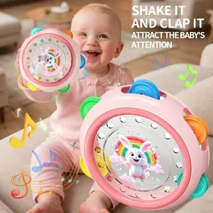 Interactive Hand Musical Percussion Toy for Toddlers, Baby Hand Drum Grip Toys with Rabbit Dinosaur Duck, Soft Pastel Colors, Playful Design, Sensory Play, Early Childhood Development & Motor Development