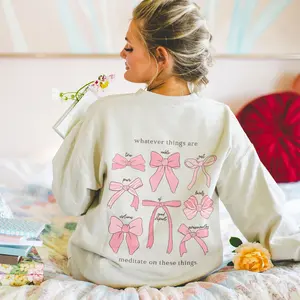 Coquette Bible Verse Crewneck Balletcore Christian Sweater Preppy Pink Bows Sweatshirt Faith Based Clothing Y2K Aesthetic Worship Sweatshirt
