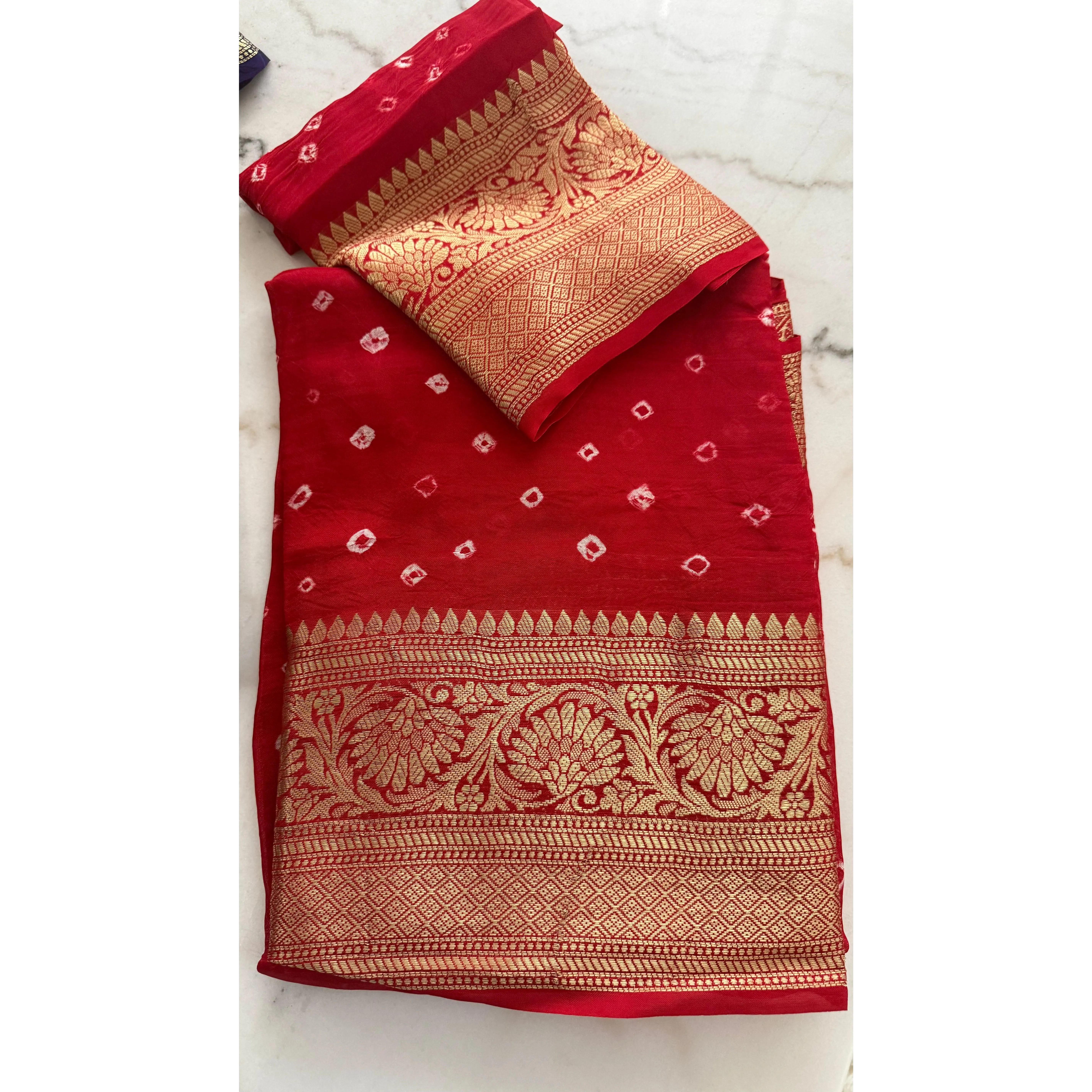 Multi Color Hand Bandhej Bandhani Saree with Rich Zari Weaving Work