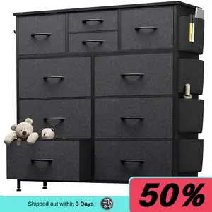 White Dresser for Bedroom with 10 Drawers, Chest of Drawers with Side Pockets and Hooks, PU Storage Dresser, Sturdy Metal Frame, Drawers Organizer Unit for Living Room, Hallway, Closet 10-Drawer Dresser with Side Pocket & Hooks, Storage Cabinet with Wood