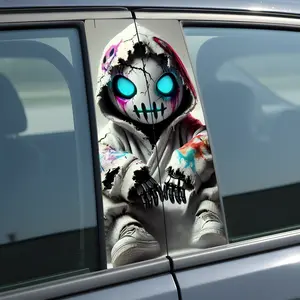 Car B-pillar Sticker 2 PCS Vinyl Personalized Creative Window Hooded Design with Glowing Eyes for Stylish Vehicle Decoration