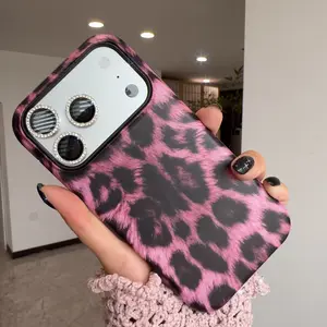 Woner For iPhone 17 16 15 14 Pro Max Phone Case Magnetic For Women Double Layered Protective Cover With Magsafe Compatibility Pink Leopard Stylish & Secure Fit