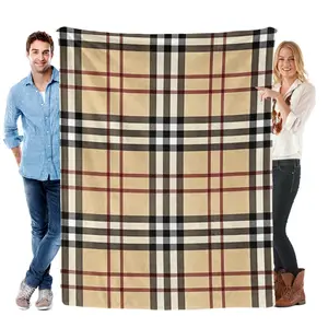 Classic Plaid Pattern Flannel Fleece Blanket Timeless Design Warm Beige Brown Red Black Checkered Motifs Sleek Versatile Style Ideal for Cozy Home Decor
