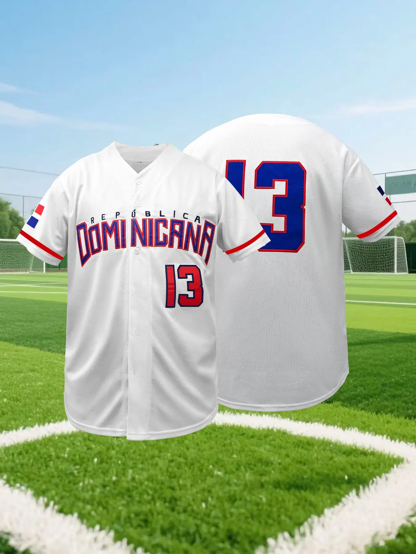 Dominican Republic Baseball Jersey Dominicana #13 Embroidered Shirt with Flag Patch Short Sleeve Fan Sportswear Top Jersey Unisex Style