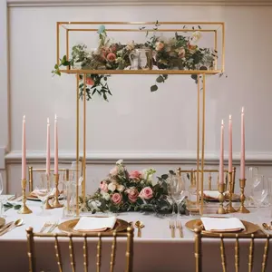 Metal Rectangular Centerpiece Stand 48" Gold Heavy Duty Design - Tabletop Floral Arrangement Display Rack