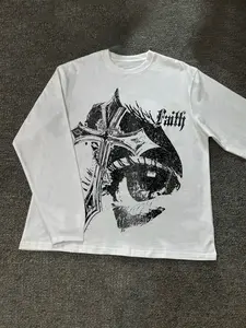 Y2K Gothic Cross Graphic Long Sleeve Tee – Vintage Grunge Streetwear Shirt Unisex for Men & Women, Oversized Dark Aesthetic Casual Top for Skater & Clubwear Outfit