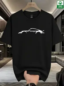 Unisex Oversized Porsche 911 Car Print T-Shirt, 100% Cotton High Street Streetwear Graphic Tee, Casual Fitted Long Sleeve for Automotive Fans
