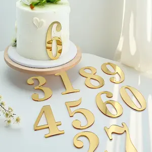 Acrylic Number Cake Decoration Plaques, DIY Cupcake Decorations, Mirror Gold/silver Color Sticks, Wedding Birthday Baby Party, Wedding Cake Topper