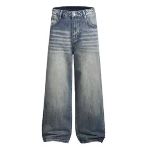 JUNBAOSS Herren Baggy Hip Hop Jeans Y2K Casual Vintage Weite Bein Skater Denim Hosen Loose Fit Lange Unterteile 2000er Straßenmode Männliche Unreguläre Nähte Skateboard Steampunk Baggy Jeans Einfache Hosen