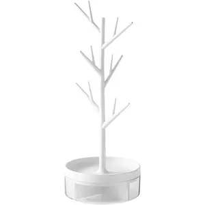 Rotating Jewelry Tree Tower with Storage Box, Hanging Organizer for Rings, Earrings, Necklaces & Bracelets - Multi-Room Use