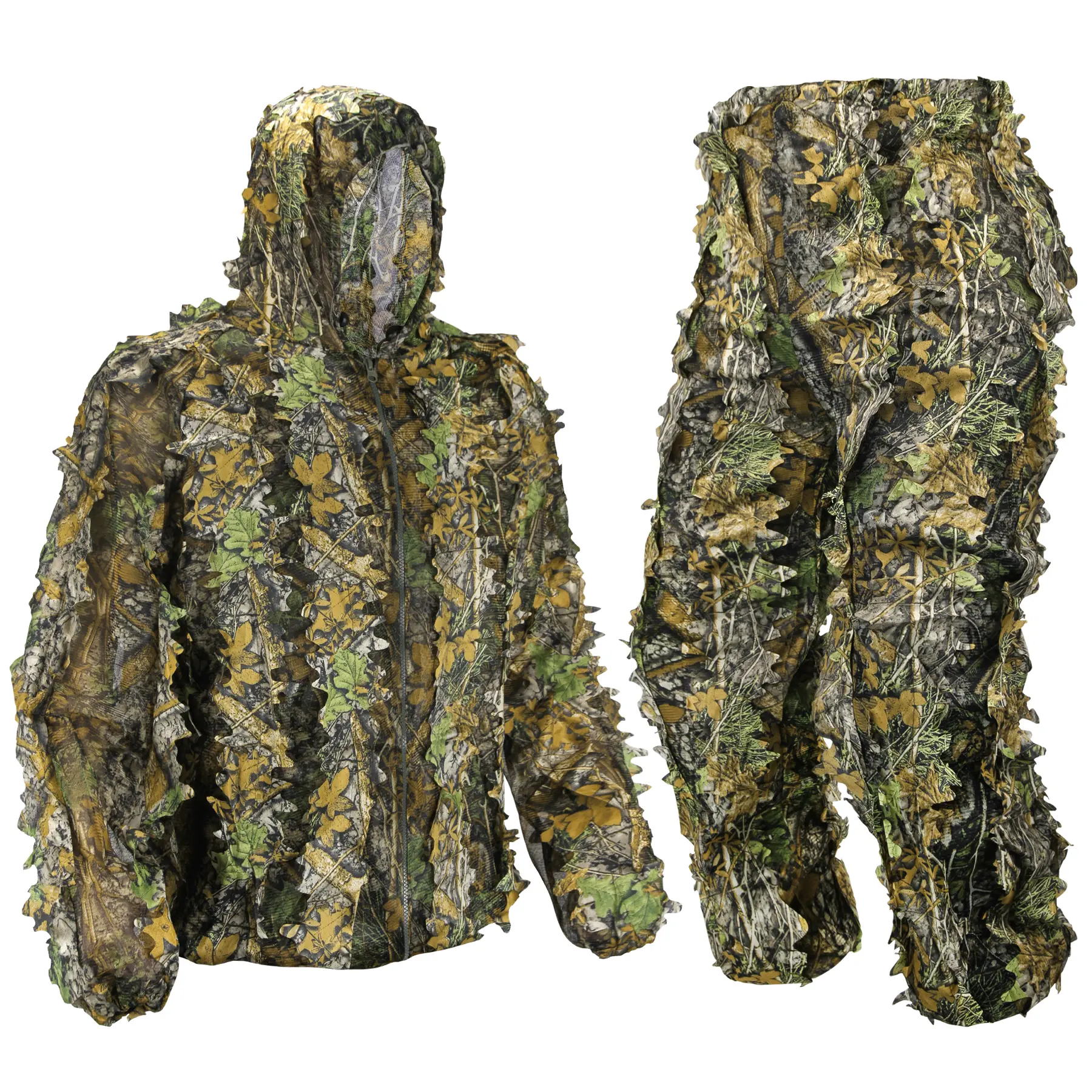 3D Camo Leafy Ghillie Suit, Camouflage Outdoor Hunting Clothes, 3D Leafy Camo Clothing Jungle Woodland Hunting
