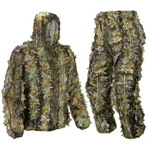 3D Camo Leafy Ghillie Suit, Camouflage Outdoor Hunting Clothes, 3D Leafy Camo Clothing Jungle Woodland Hunting