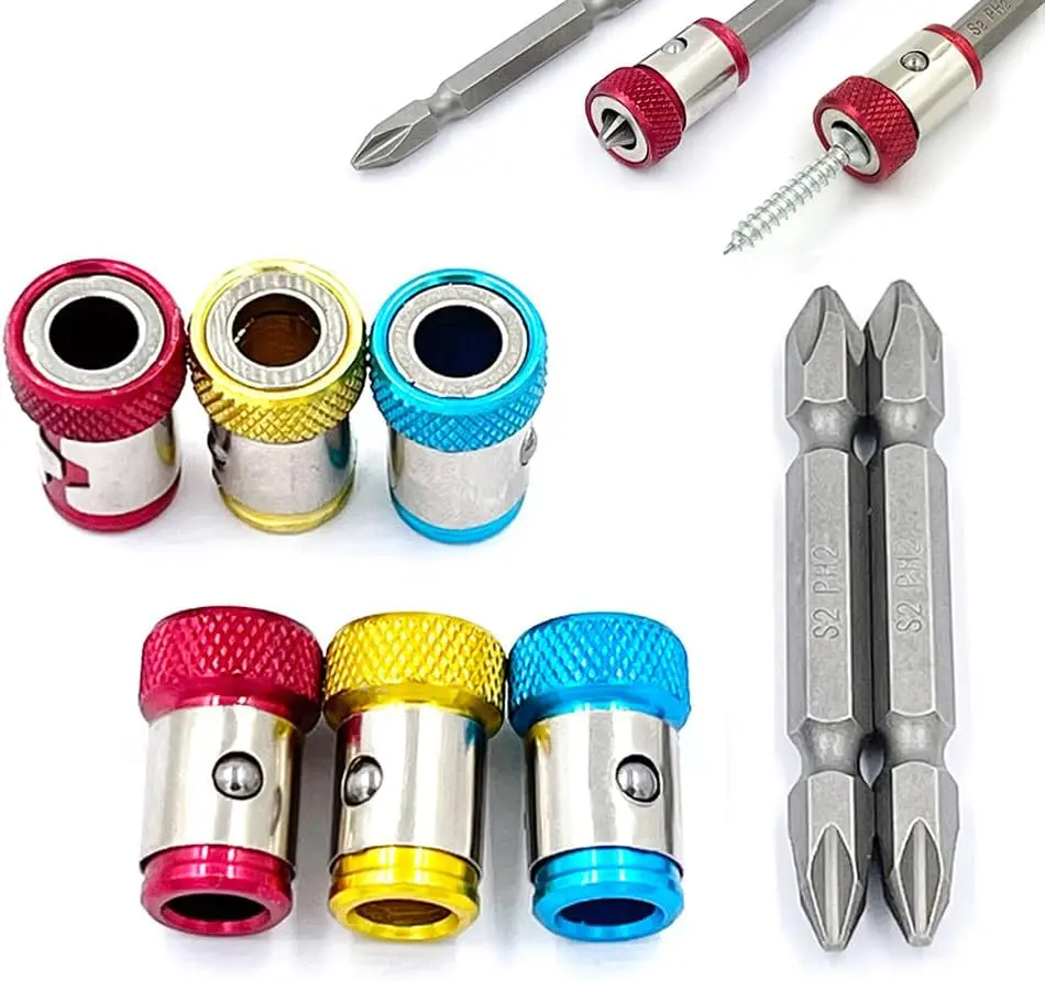6 Pieces Screw Ring With 2 Pieces Ph2 Screwdriver Bit Set,Magnetizer Screw Removable For 1/4 Inch/6.35mm Hex Screwdriver and Bits (MIX)