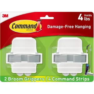 Broom Grippers, 2 Hangers and 4 Strips, Damage-Free Mop and Broom Holder Wall Mount, Household Cleaning Tool Organizer for Kitchen, Laundry Room, Closet, Holds up to 4 lb